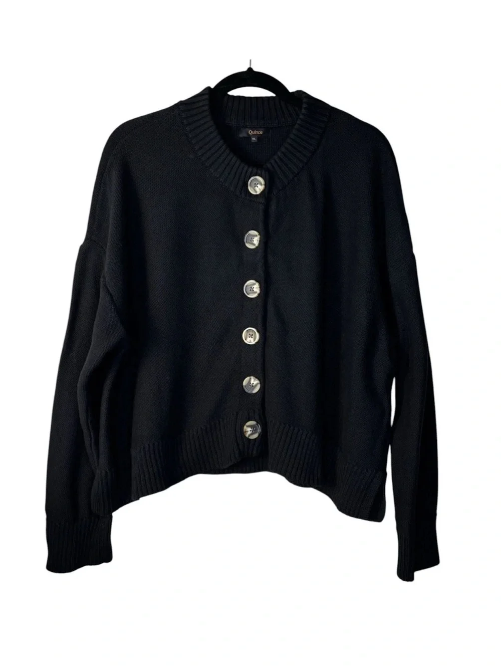 QUINCE 100% Organic Cotton Cropped Cardigan Black Size XL Extra Large - Picture 3 of 5
